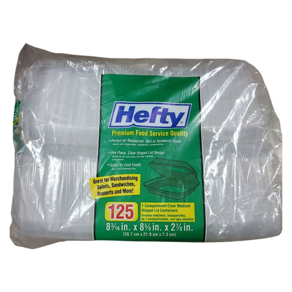 Hefty Clear Hinged Lid Plastic Container, 8" x 8" (125 ct.)